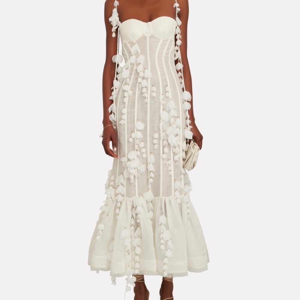NWT Zimmermann Botanica Petals Linen Silk Corset Gown White Natural 0
